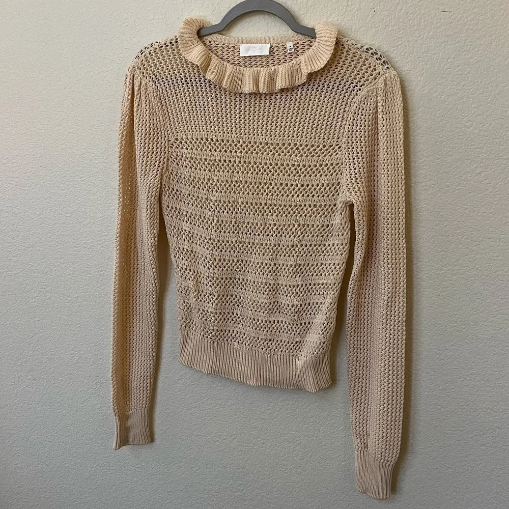 7 FOR ALL MANKIND | Ruffle Neck Long Sleeve Sweater in Heather Oatmeal | Size M